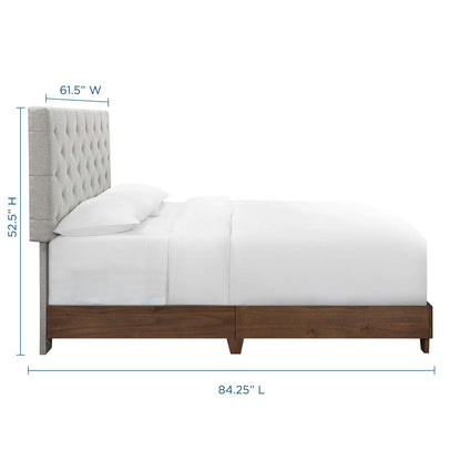 Rhiannon Diamond Tufted Upholstered Fabric Queen Bed, Fabric, Wood, Brown Walnut Beige, 21320