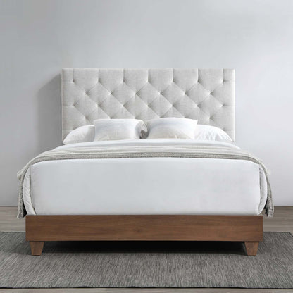 Rhiannon Diamond Tufted Upholstered Fabric Queen Bed, Fabric, Wood, Brown Walnut Beige, 21320