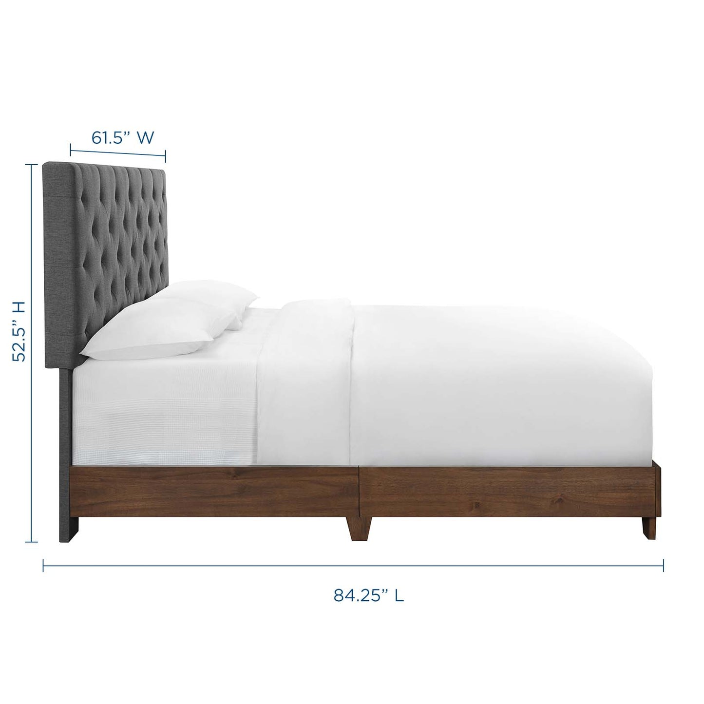 Rhiannon Diamond Tufted Upholstered Fabric Queen Bed, Fabric, Wood, Brown Walnut Grey Gray, 21321