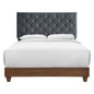 Rhiannon Diamond Tufted Upholstered Performance Velvet Queen Bed, Velvet, Wood, Brown Walnut Grey Gray, 21322