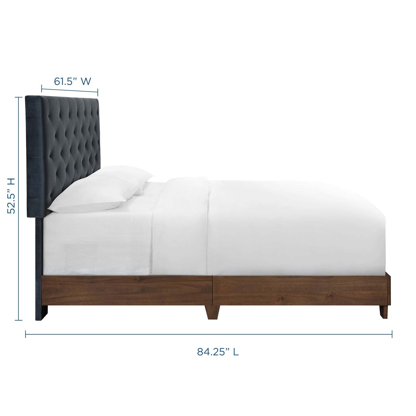 Rhiannon Diamond Tufted Upholstered Performance Velvet Queen Bed, Velvet, Wood, Brown Walnut Grey Gray, 21322