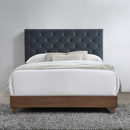 Rhiannon Diamond Tufted Upholstered Performance Velvet Queen Bed, Velvet, Wood, Brown Walnut Grey Gray, 21322