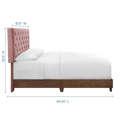 Rhiannon Diamond Tufted Upholstered Performance Velvet Queen Bed, Velvet, Wood, Brown Walnut Pink, 21323