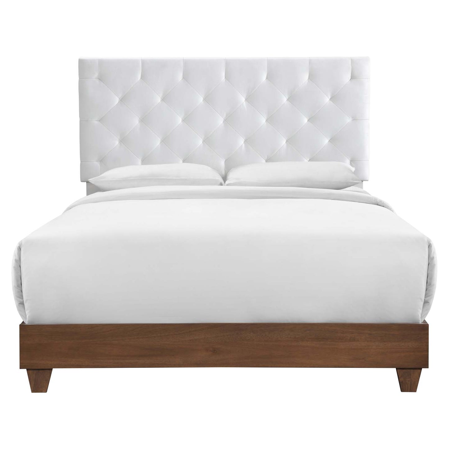 Rhiannon Diamond Tufted Upholstered Performance Velvet Queen Bed, Velvet, Wood, Brown Walnut White, 21324