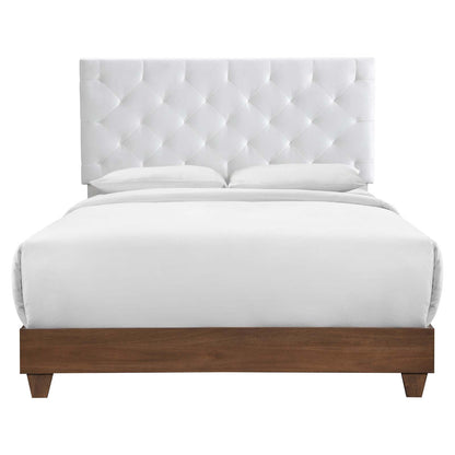 Rhiannon Diamond Tufted Upholstered Performance Velvet Queen Bed, Velvet, Wood, Brown Walnut White, 21324