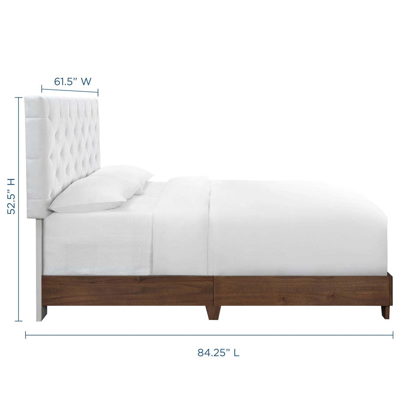 Rhiannon Diamond Tufted Upholstered Performance Velvet Queen Bed, Velvet, Wood, Brown Walnut White, 21324