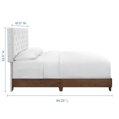 Rhiannon Diamond Tufted Upholstered Performance Velvet Queen Bed, Velvet, Wood, Brown Walnut White, 21324