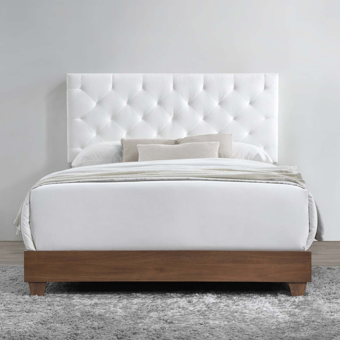 Rhiannon Diamond Tufted Upholstered Performance Velvet Queen Bed, Velvet, Wood, Brown Walnut White, 21324