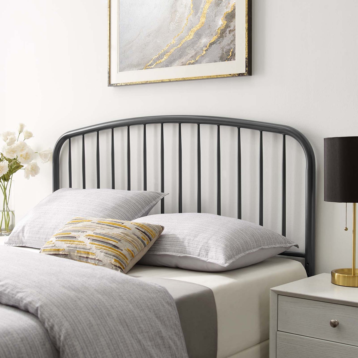 Nova Twin Metal Headboard, Metal, Grey Gray, 21327