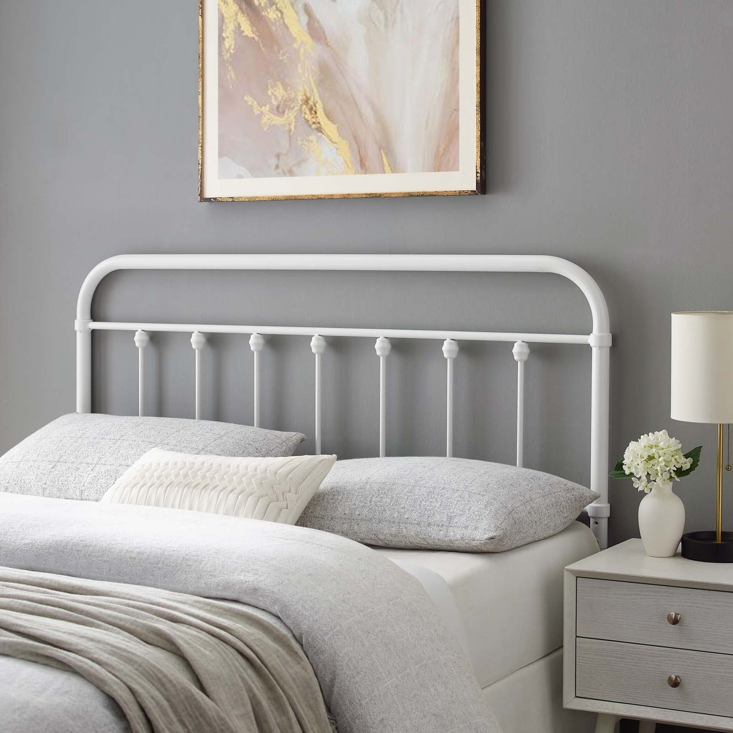 Sage Twin Metal Headboard, Metal, White, 21344