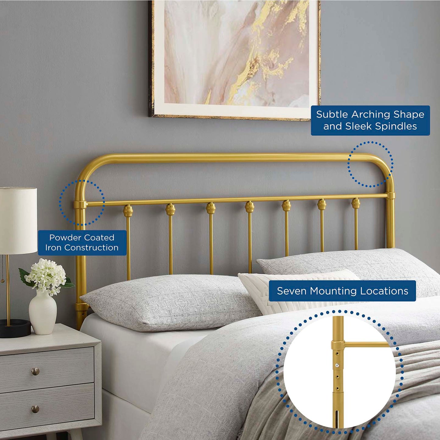 Sage Full Metal Headboard, Metal, Gold, 21346