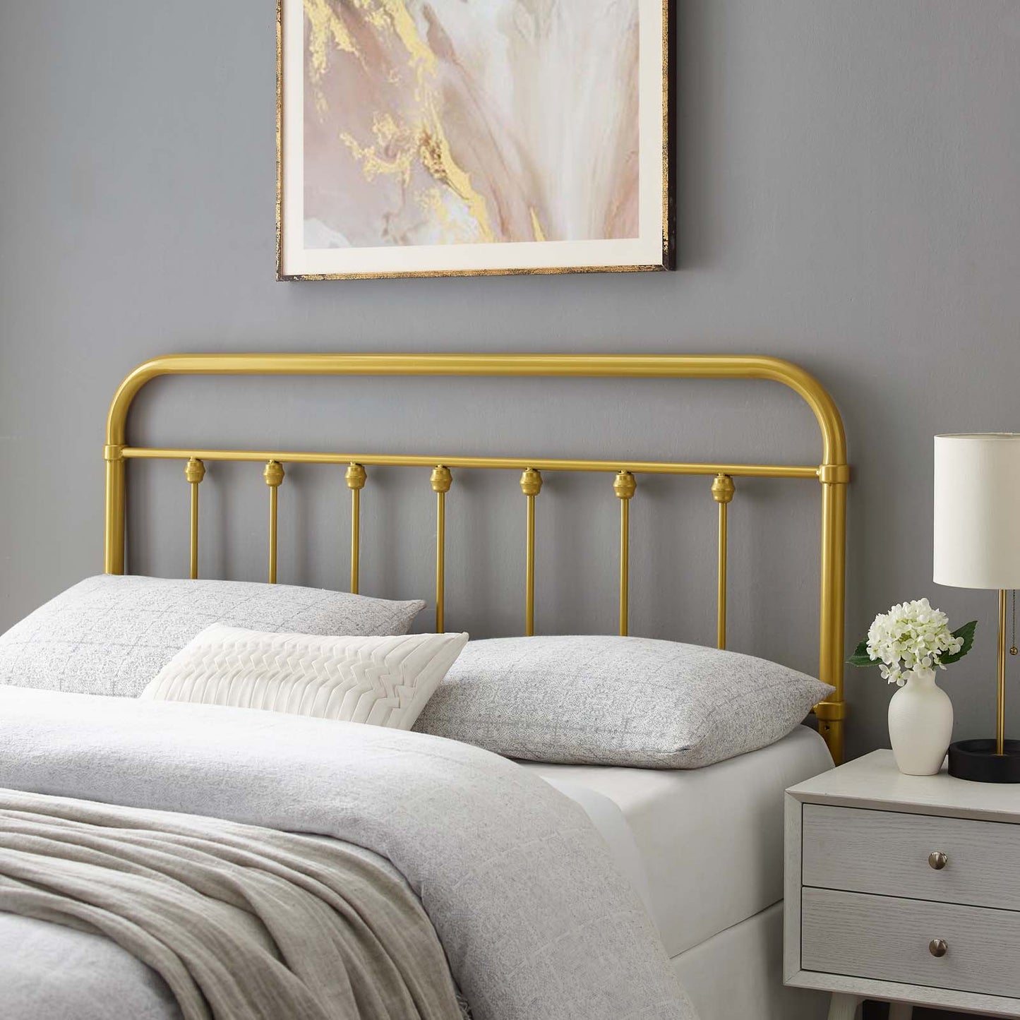 Sage Queen Metal Headboard, Metal, Gold, 21350