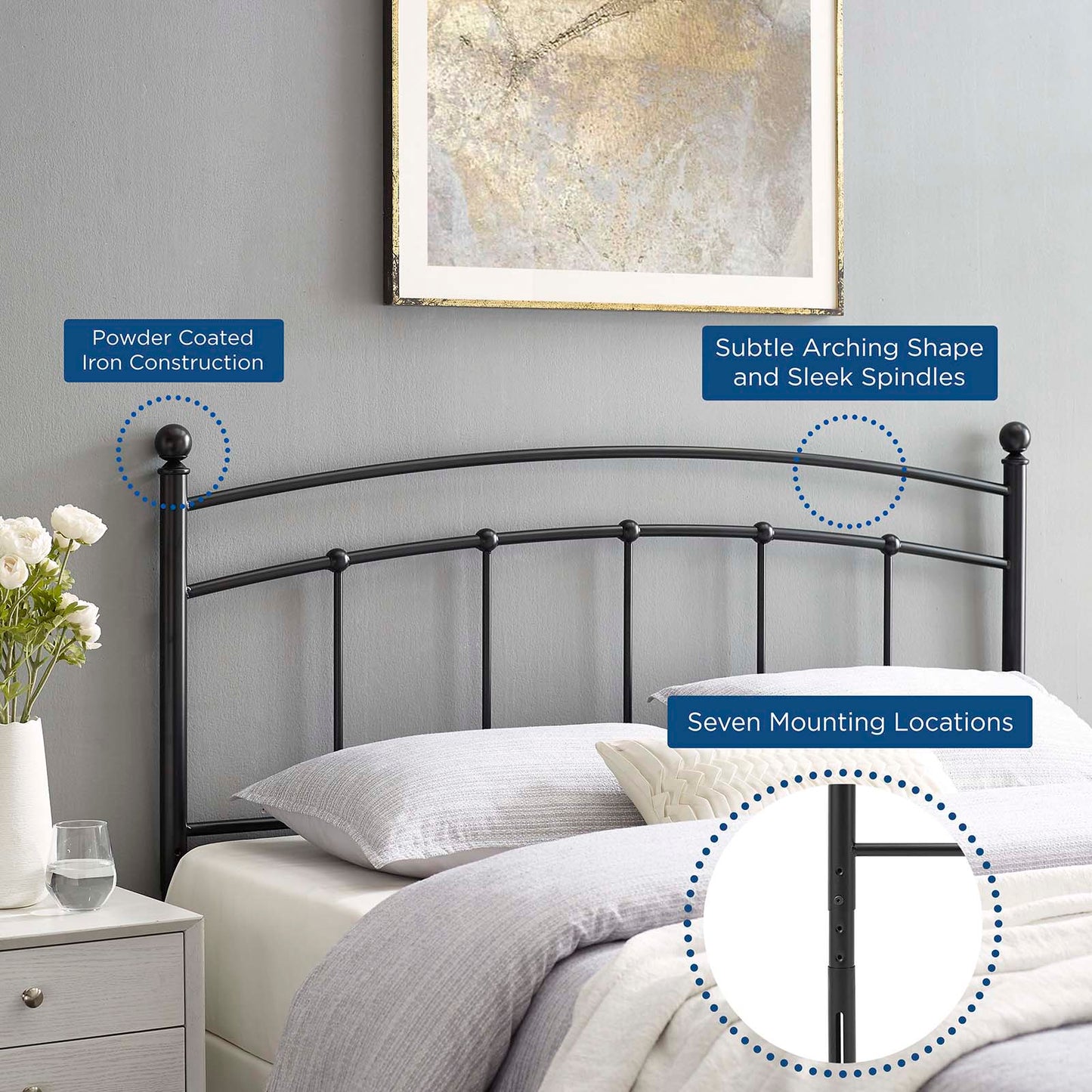 Abigail Full Metal Headboard, Metal, Black, 21361