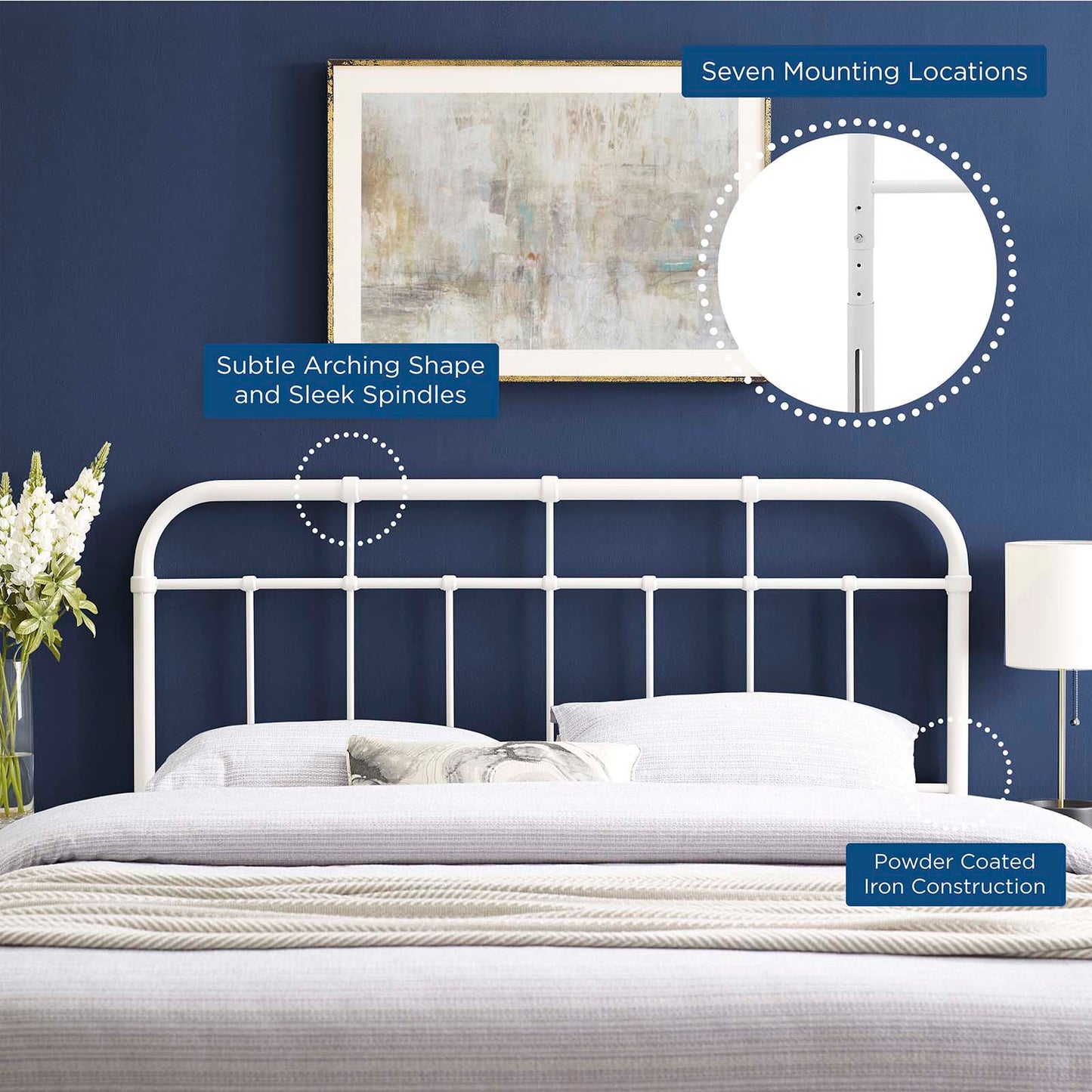 Alessia Full Metal Headboard, Metal, White, 21380