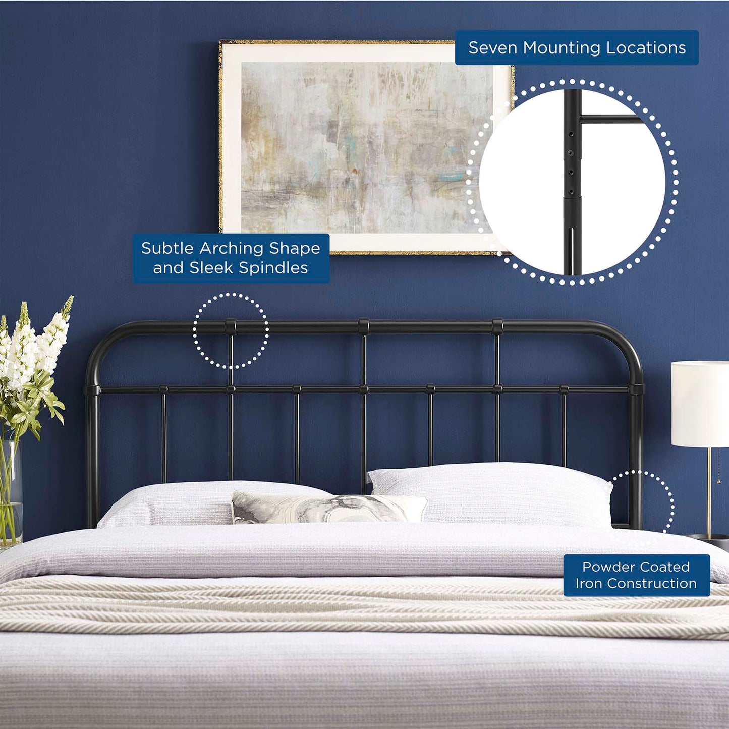 Alessia Queen Metal Headboard, Metal, Black, 21381