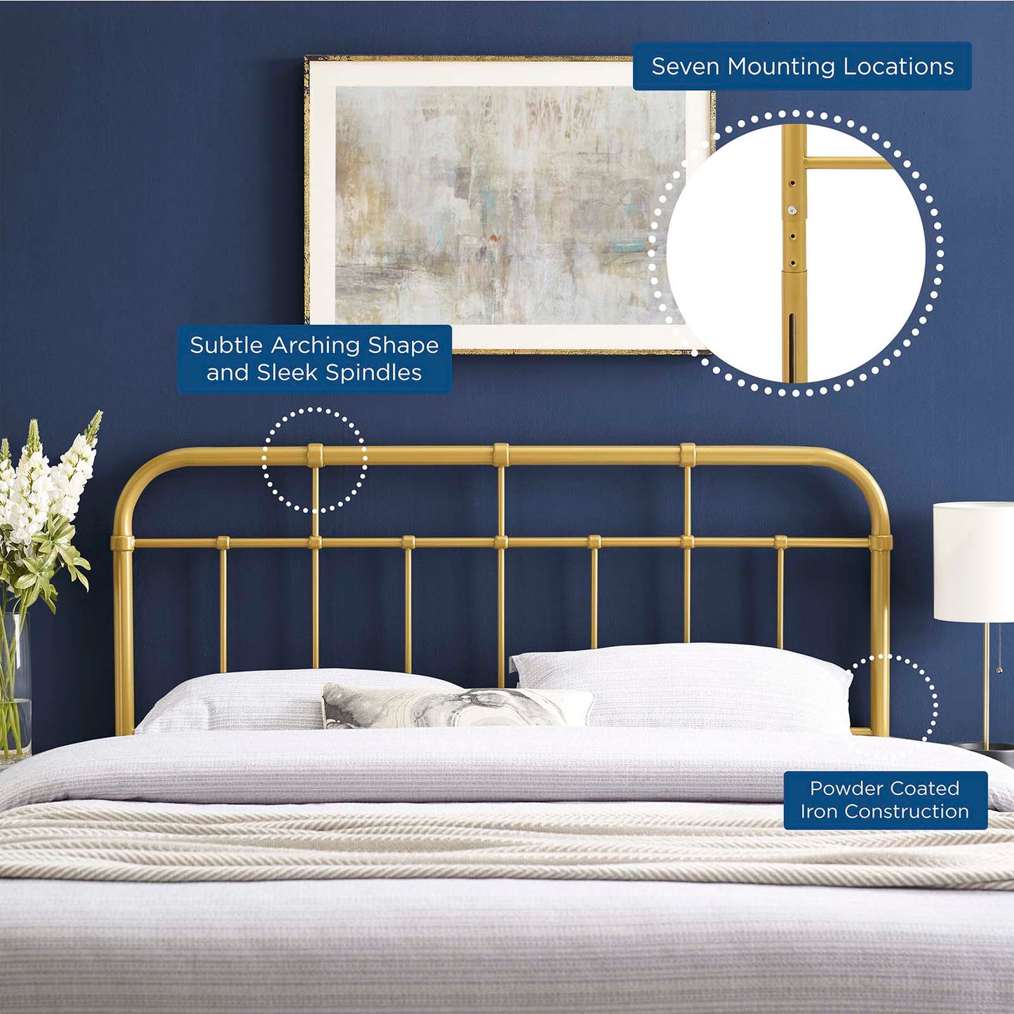 Alessia Queen Metal Headboard, Metal, Gold, 21382