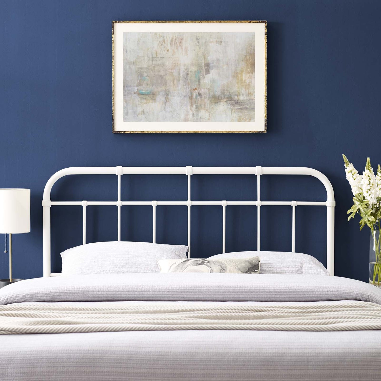 Alessia King Metal Headboard, Metal, White, 21388