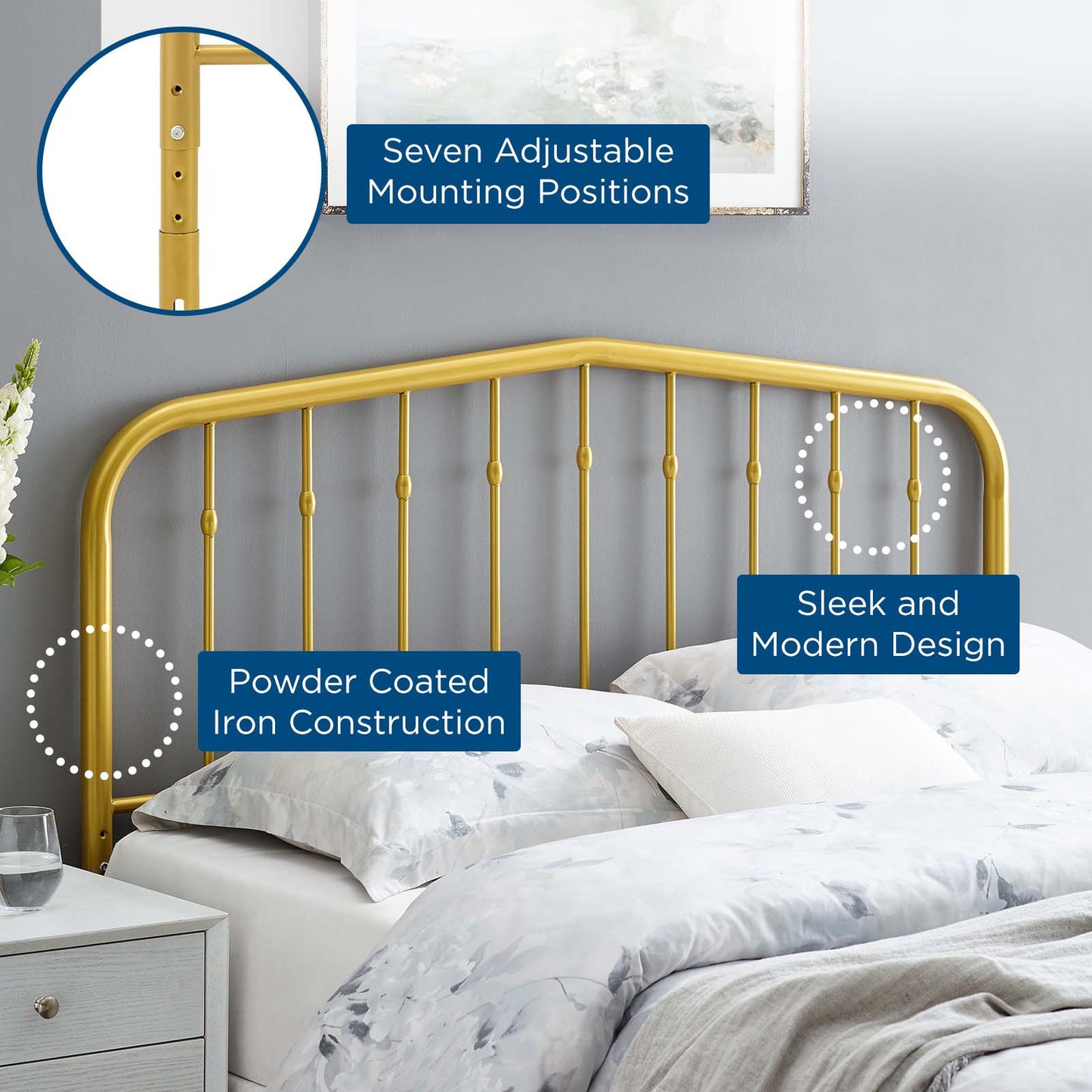 Lennon Full Metal Headboard, Metal, Gold, 21394