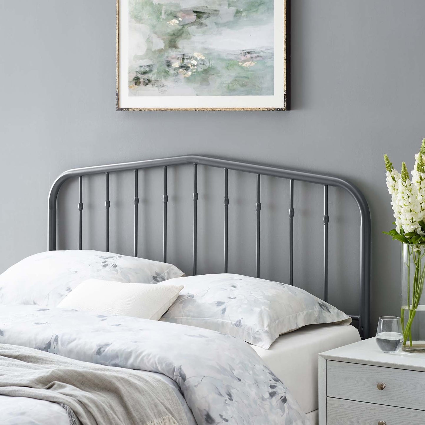 Lennon Queen Metal Headboard, Metal, Grey Gray, 21399