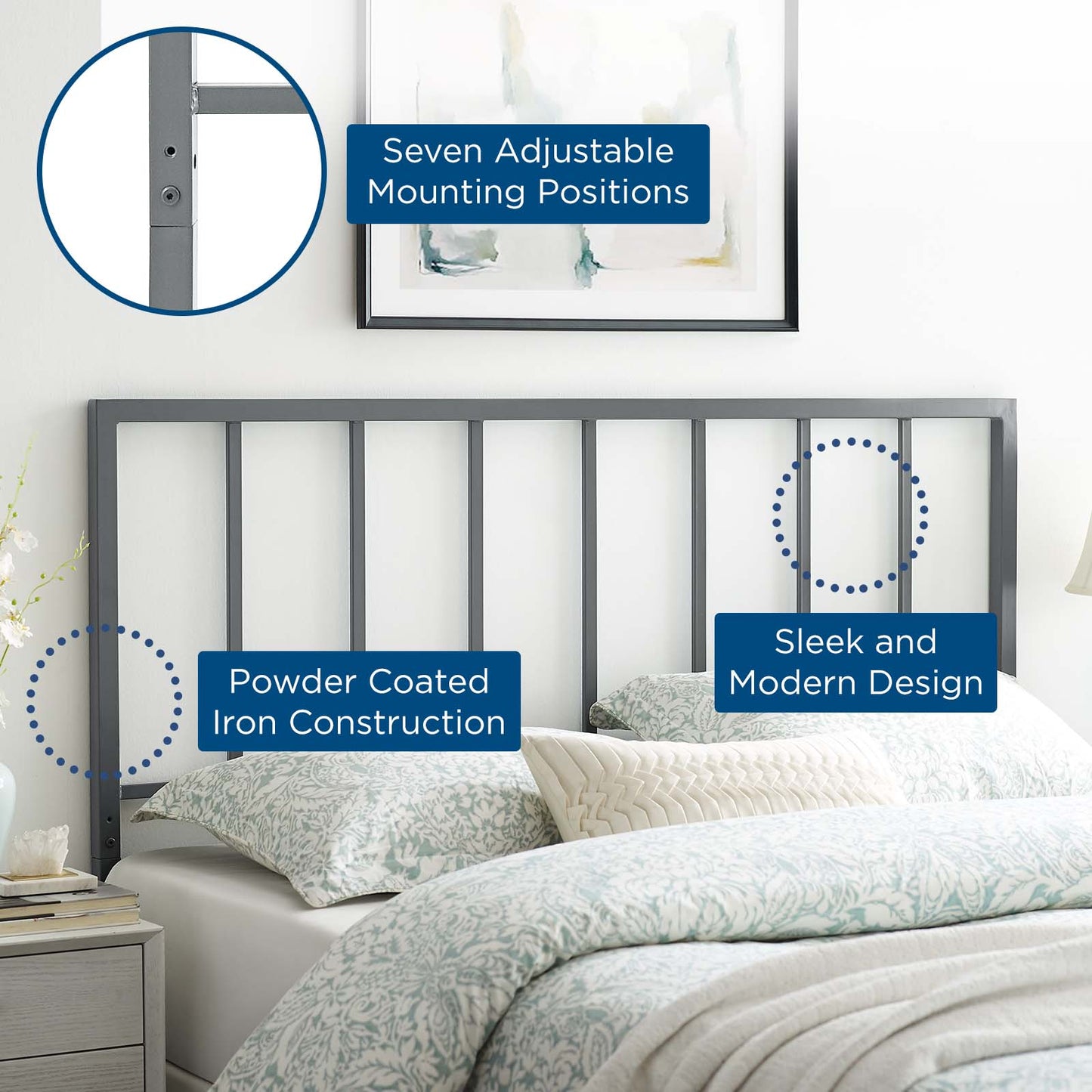 Tatum Twin Metal Headboard, Metal Steel, Grey Gray, 21407