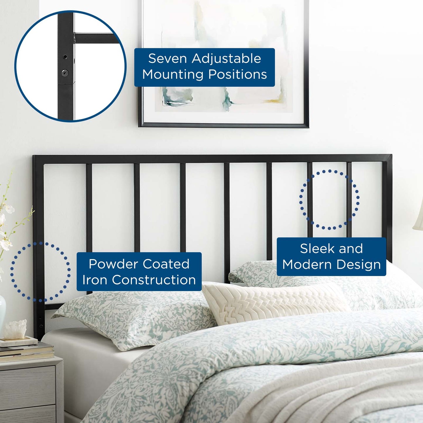 Tatum Queen Headboard, Metal Steel, Black, 21413