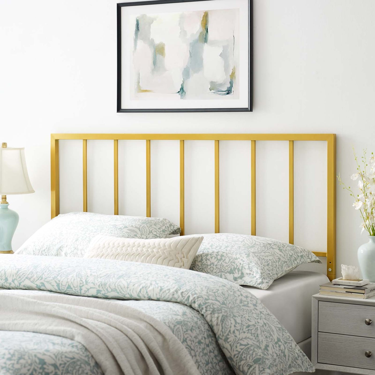Tatum Queen Headboard, Metal Steel, Gold, 21414