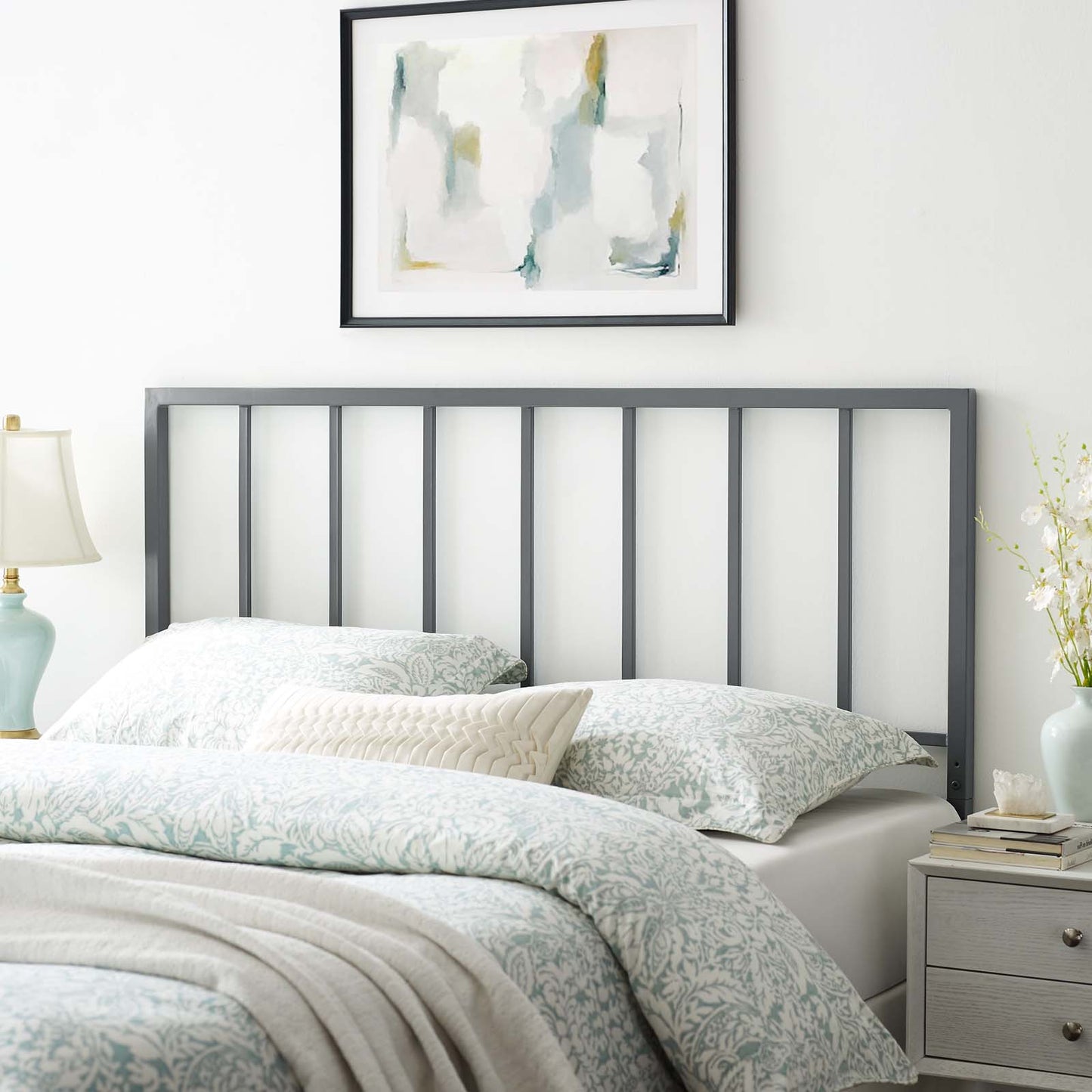 Tatum Queen Headboard, Metal Steel, Grey Gray, 21415