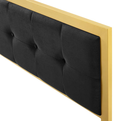 Teagan Tufted Twin Performance Velvet Headboard, Velvet, Metal Steel, Gold Black, 21424