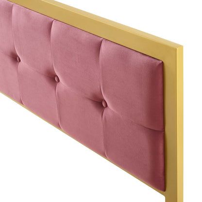 Teagan Tufted Twin Performance Velvet Headboard, Velvet, Metal Steel, Gold Pink, 21425