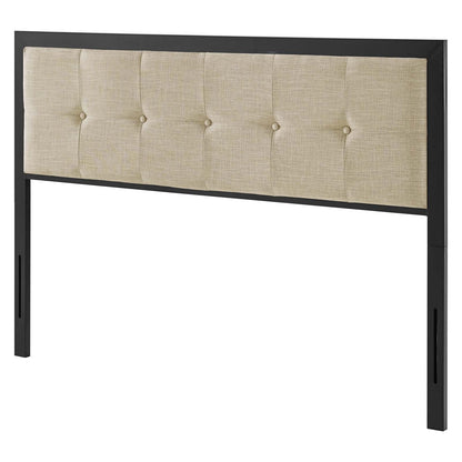 Teagan Tufted Full Headboard, Fabric, Metal Steel, Black Beige, 21427