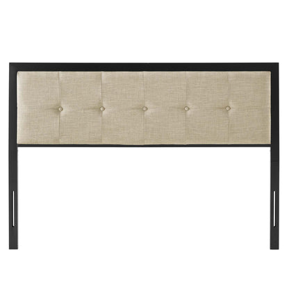 Teagan Tufted Full Headboard, Fabric, Metal Steel, Black Beige, 21427