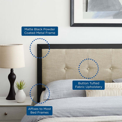 Teagan Tufted Full Headboard, Fabric, Metal Steel, Black Beige, 21427