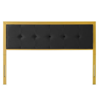 Teagan Tufted Full Performance Velvet Headboard, Velvet, Metal Steel, Gold Black, 21430