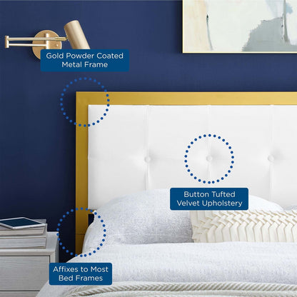 Teagan Tufted Full Performance Velvet Headboard, Velvet, Metal Steel, Gold White, 21432