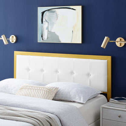 Teagan Tufted Full Performance Velvet Headboard, Velvet, Metal Steel, Gold White, 21432