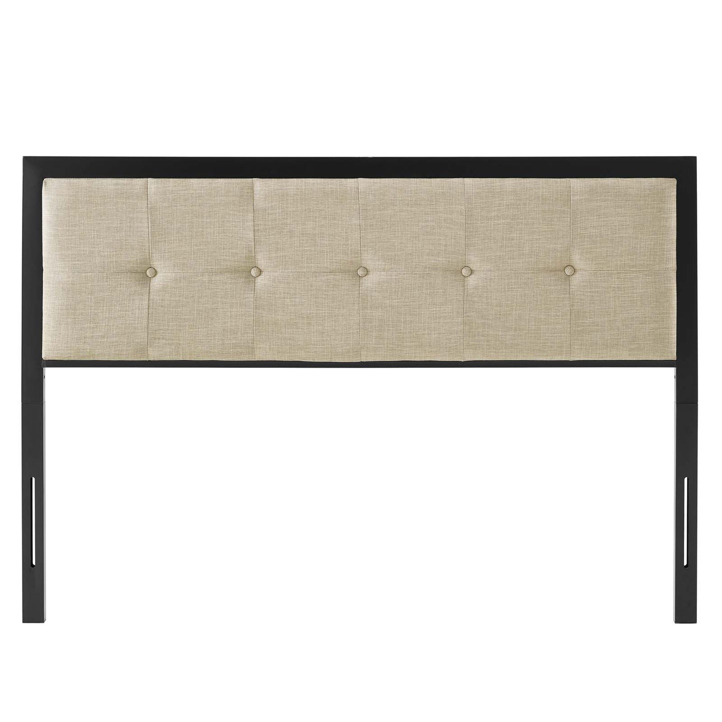 Teagan Tufted Queen Headboard, Fabric, Metal Steel, Black Beige, 21433