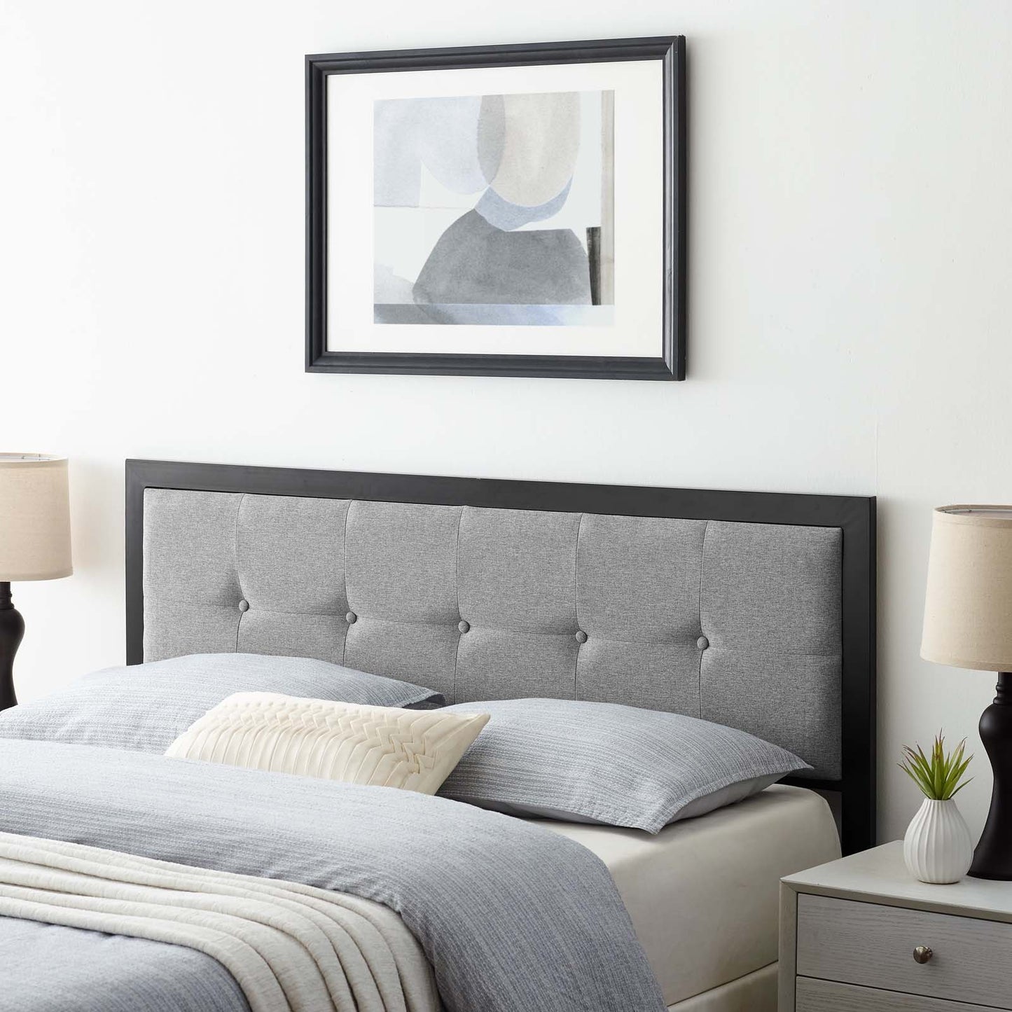 Teagan Tufted King Headboard, Fabric, Metal Steel, Black Grey Gray, 21440