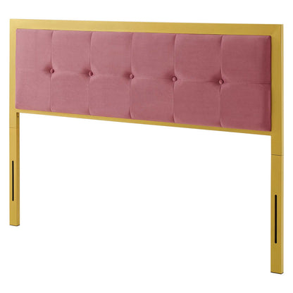 Teagan Tufted King Performance Velvet Headboard, Velvet, Metal Steel, Gold Pink, 21443