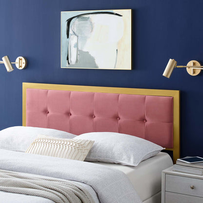 Teagan Tufted King Performance Velvet Headboard, Velvet, Metal Steel, Gold Pink, 21443