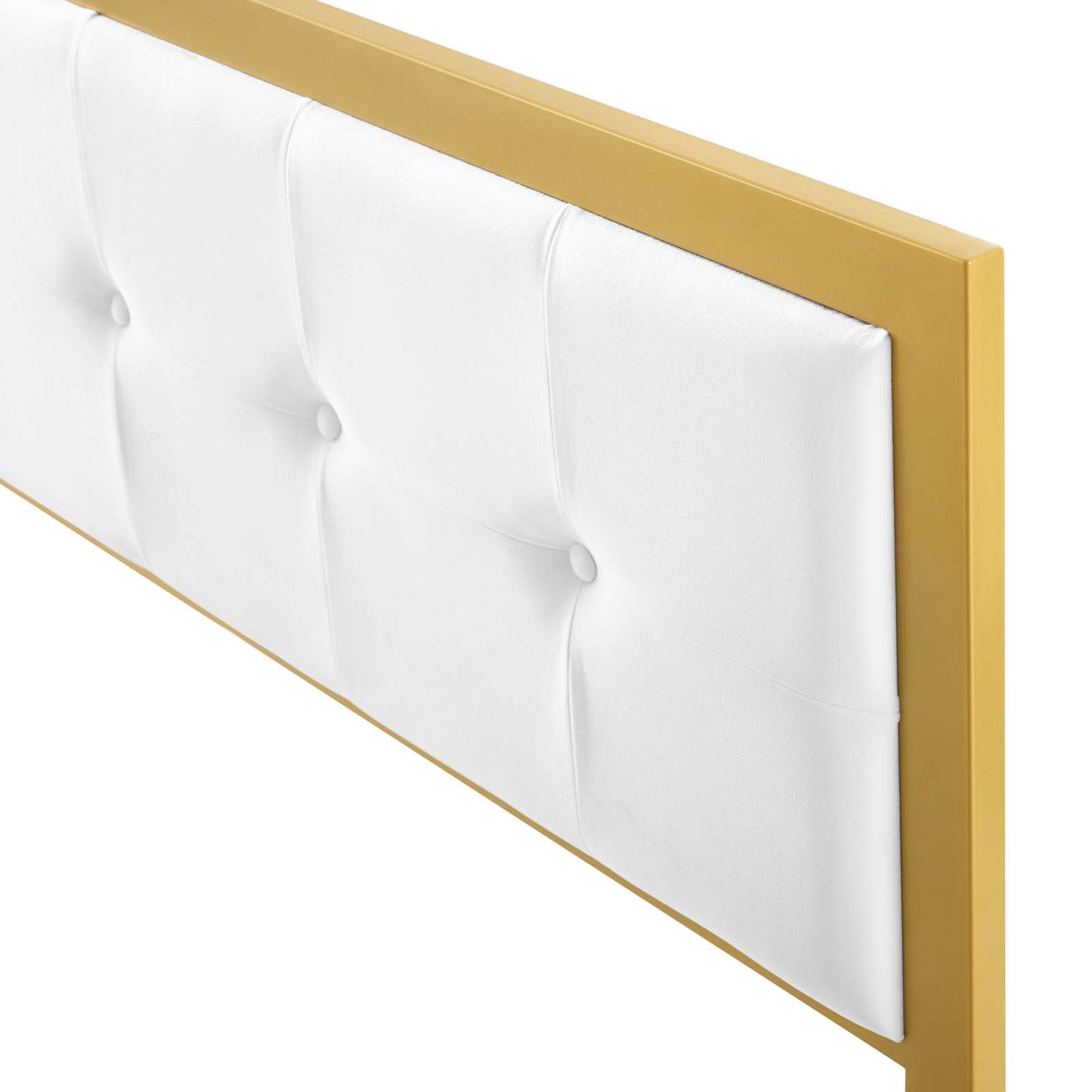Teagan Tufted King Performance Velvet Headboard, Velvet, Metal Steel, Gold White, 21444