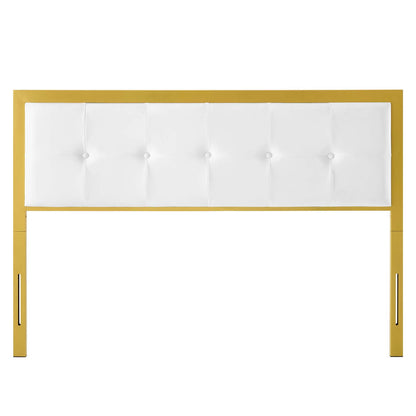 Teagan Tufted King Performance Velvet Headboard, Velvet, Metal Steel, Gold White, 21444