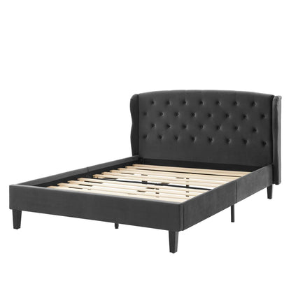 Penelope Tufted Wingback Queen Performance Velvet Platform Bed, Velvet, Dark Grey Gray, 21445