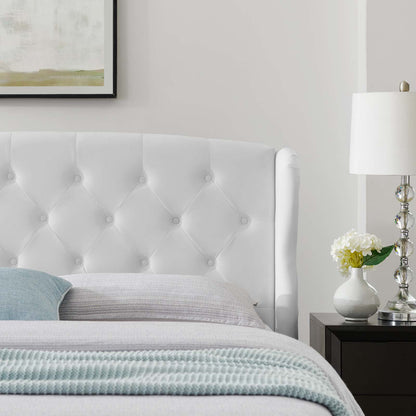 Penelope Tufted Wingback Queen Performance Velvet Platform Bed, Velvet, White, 21447