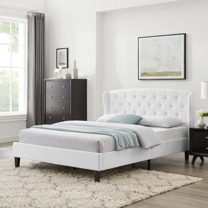 Penelope Tufted Wingback Queen Performance Velvet Platform Bed, Velvet, White, 21447