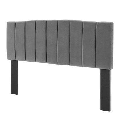 Camilla Channel Tufted Twin Performance Velvet Headboard, Velvet, Dark Grey Gray, 21448