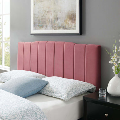 Camilla Channel Tufted Twin Performance Velvet Headboard, Velvet, Pink, 21449