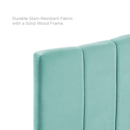 Camilla Channel Tufted Twin Performance Velvet Headboard, Velvet, Blue, 21450