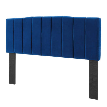Camilla Channel Tufted Twin Performance Velvet Headboard, Velvet, Blue Navy, 21451