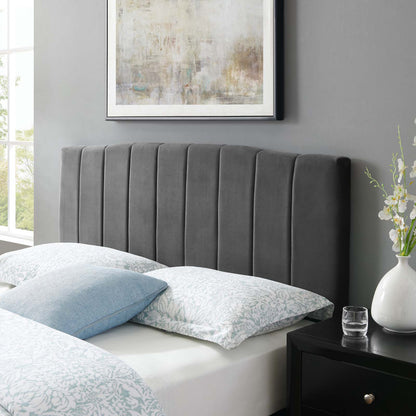 Camilla Channel Tufted Full/Queen Performance Velvet Headboard, Velvet, Dark Grey Gray, 21453