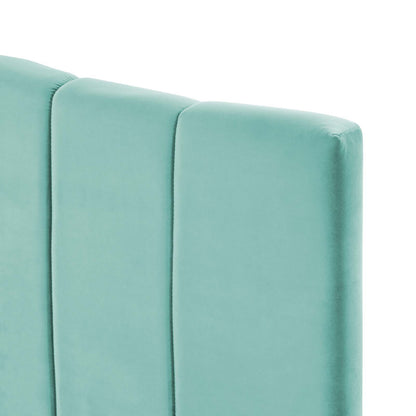 Camilla Channel Tufted King/California King Performance Velvet Headboard, Velvet, Blue, 21460